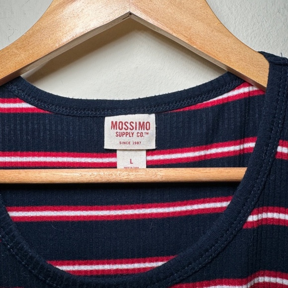 Mossimo Navy & Red Striped Ribbed Knit Dress Women’s LG Y2K Ruffle Casual - Picture 3 of 4